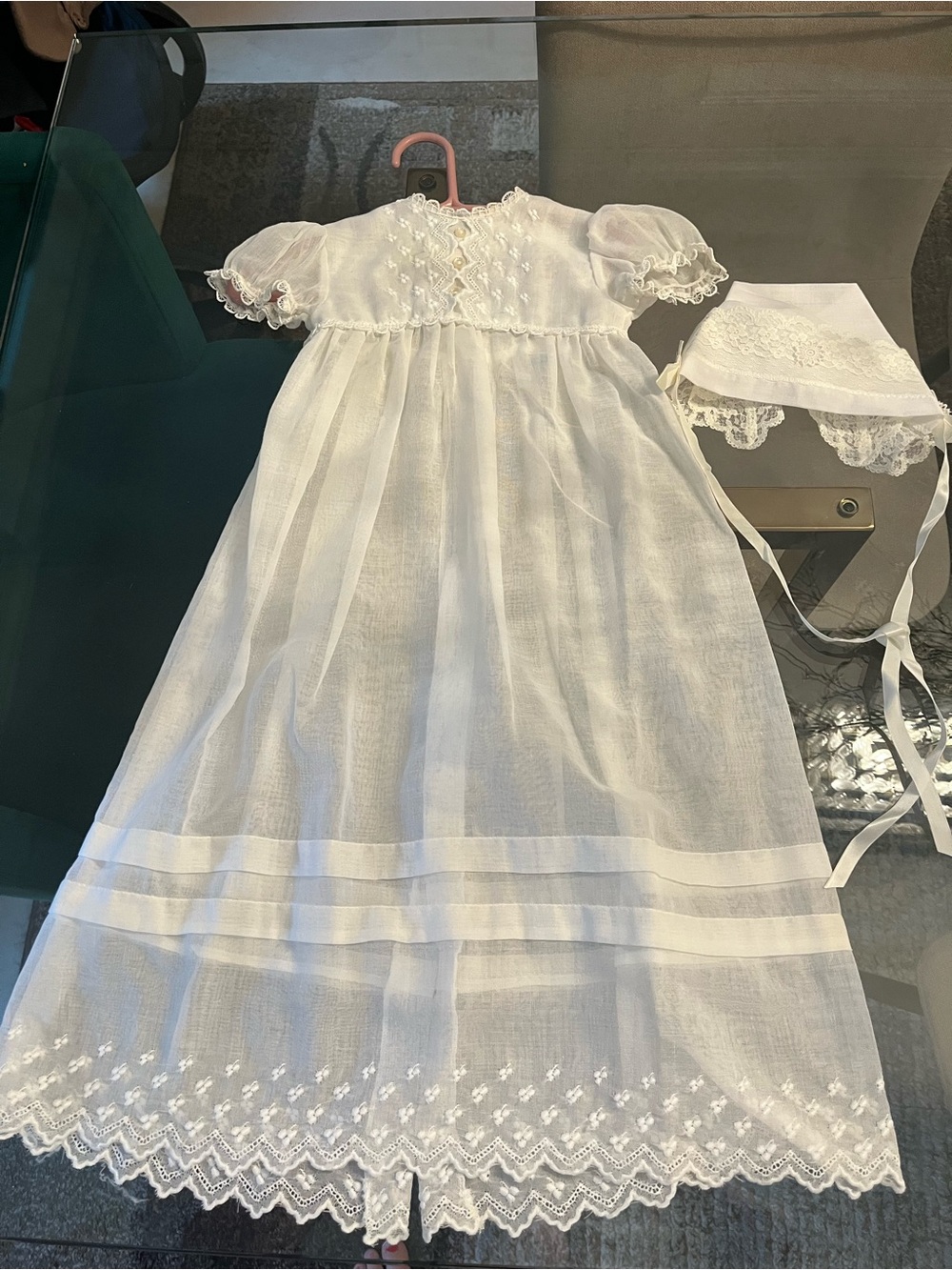 White Infant Baptism Gown with Bonnet